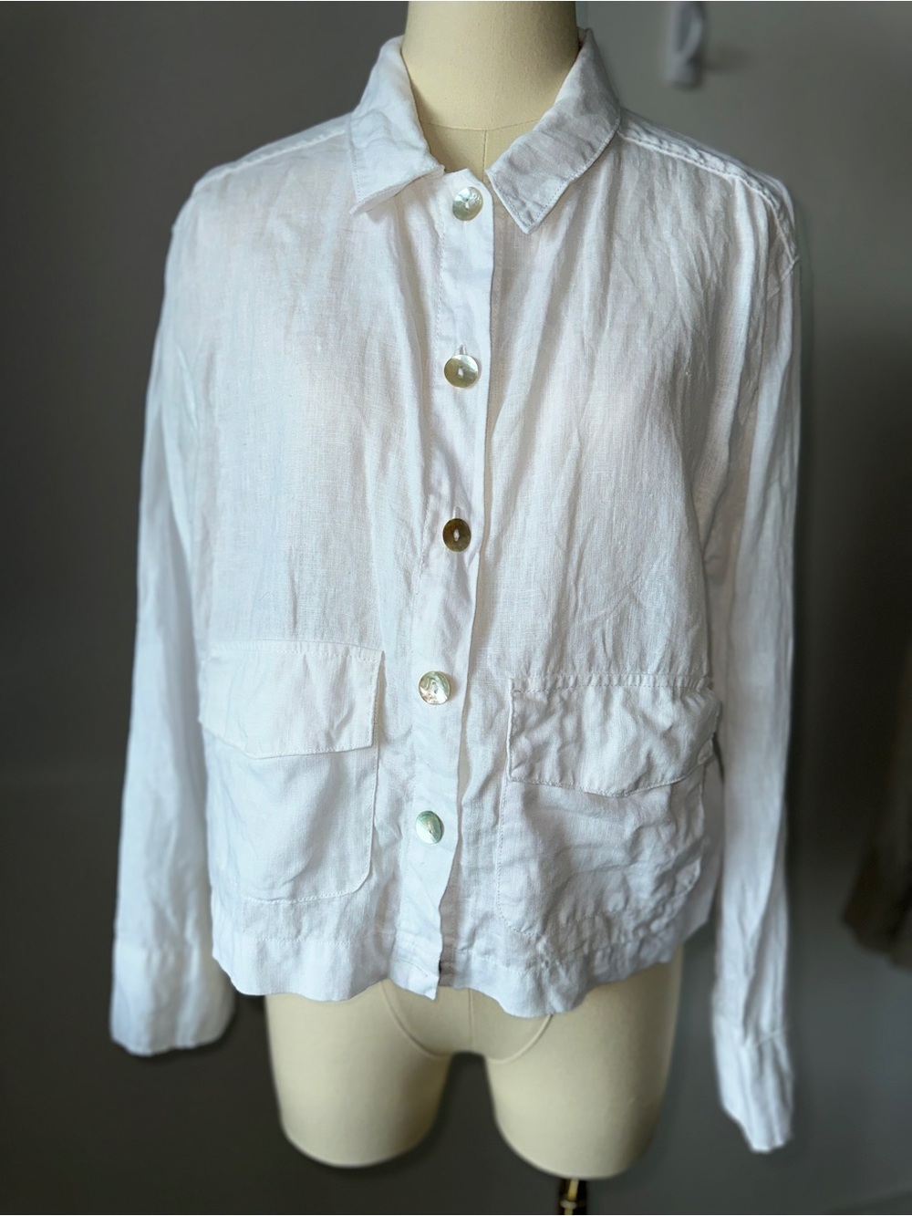 Sigrid Olsen White Linen Top with Embroidered Label
